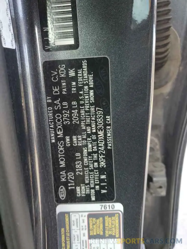 12 Фотография поврежденного автомобиля 3KPF24ADXME308397 KIA FORTE 2021