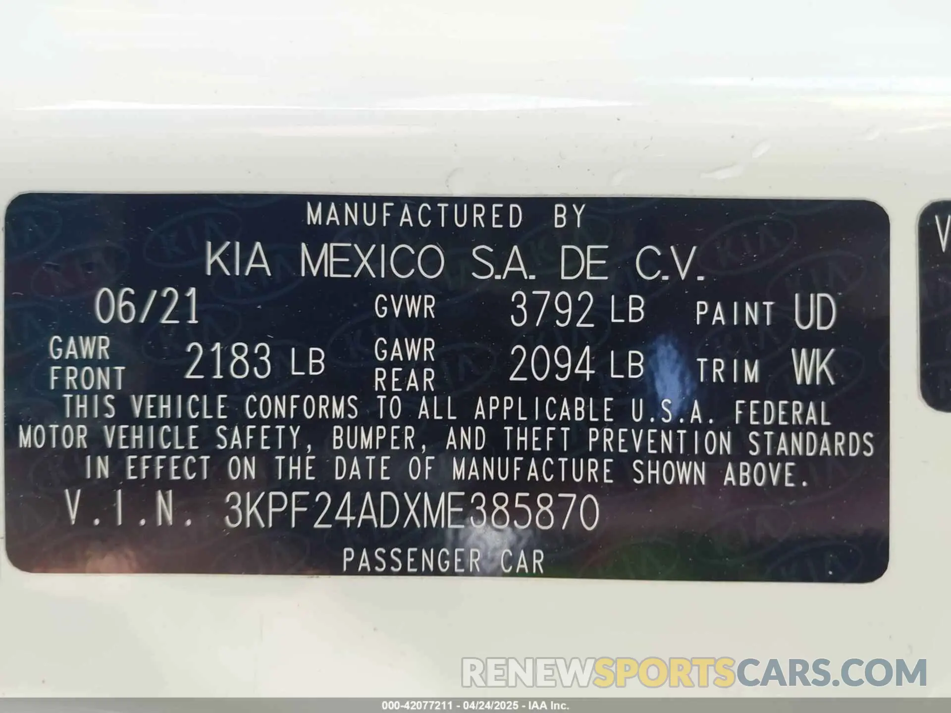 9 Фотография поврежденного автомобиля 3KPF24ADXME385870 KIA FORTE 2021