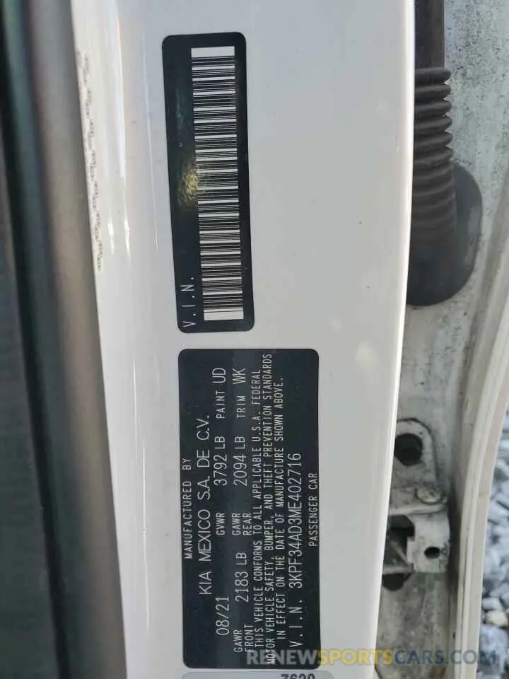 14 Photograph of a damaged car 3KPF34AD3ME402716 KIA FORTE 2021