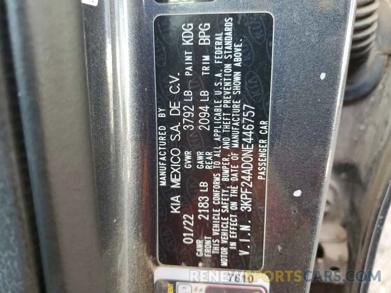 12 Photograph of a damaged car 3KPF24AD0NE446757 KIA FORTE 2022