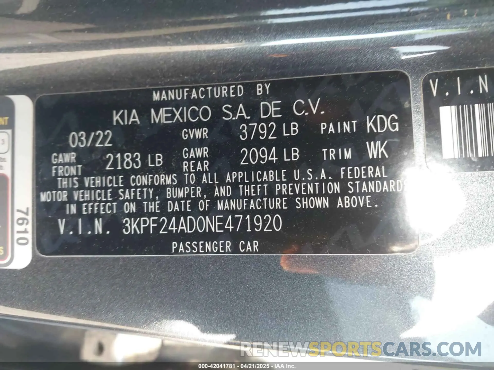 9 Фотография поврежденного автомобиля 3KPF24AD0NE471920 KIA FORTE 2022