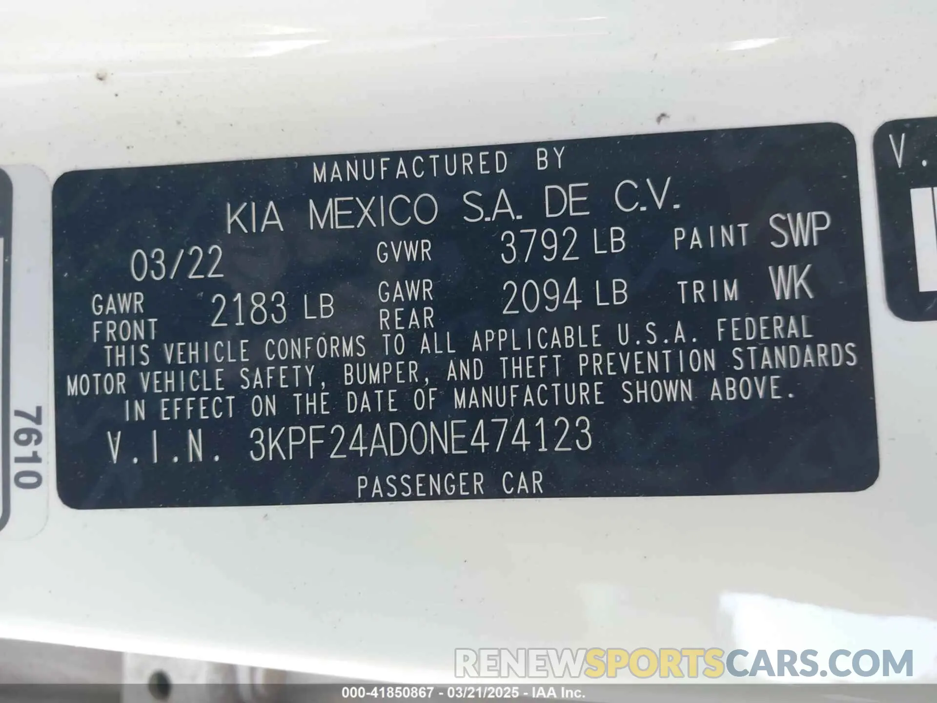 9 Photograph of a damaged car 3KPF24AD0NE474123 KIA FORTE 2022