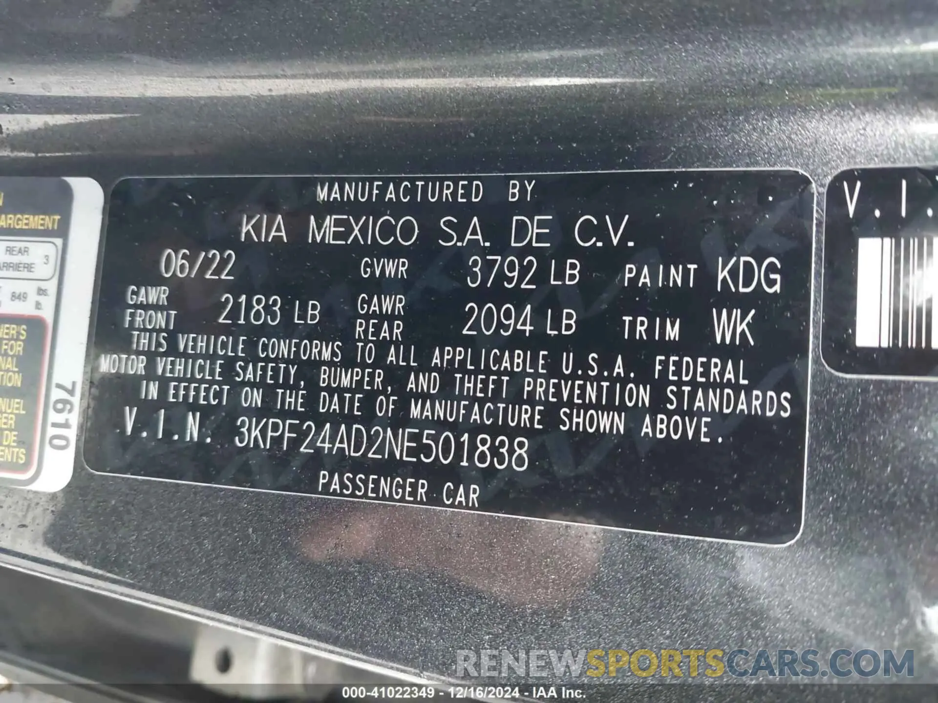 9 Photograph of a damaged car 3KPF24AD2NE501838 KIA FORTE 2022