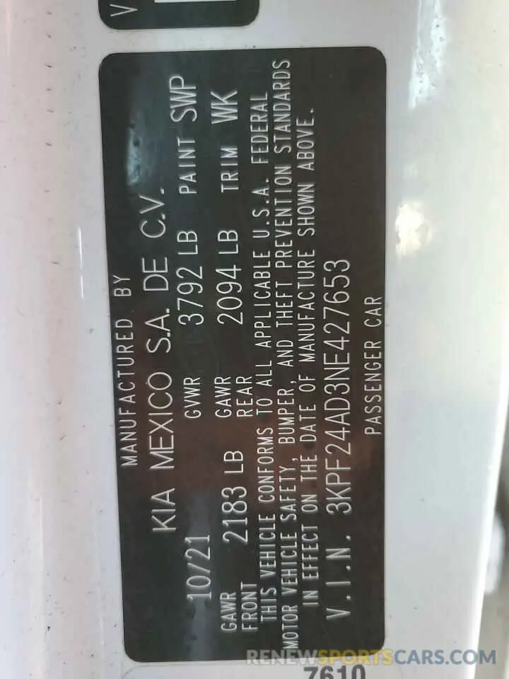 13 Фотография поврежденного автомобиля 3KPF24AD3NE427653 KIA FORTE 2022