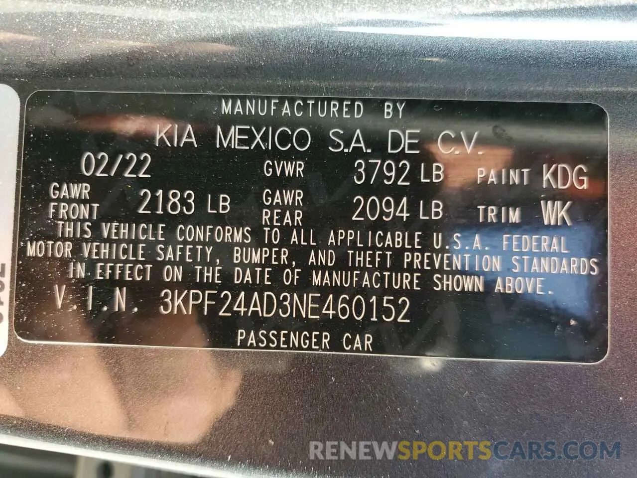 12 Photograph of a damaged car 3KPF24AD3NE460152 KIA FORTE 2022