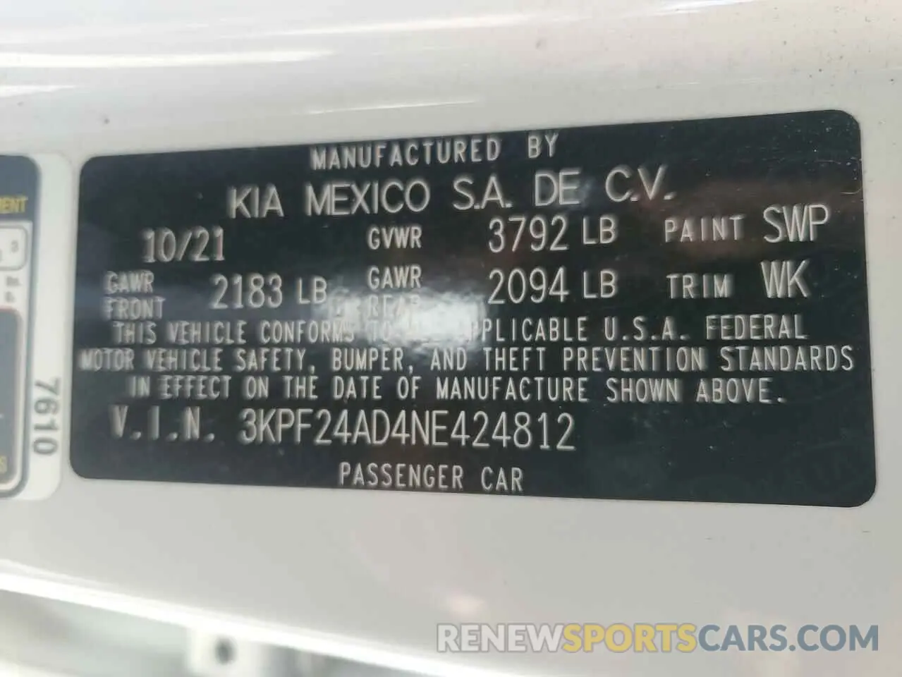 12 Фотография поврежденного автомобиля 3KPF24AD4NE424812 KIA FORTE 2022