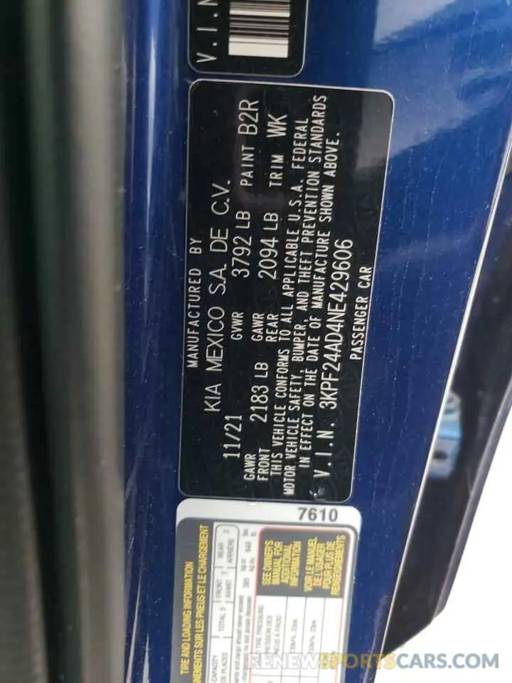 12 Photograph of a damaged car 3KPF24AD4NE429606 KIA FORTE 2022