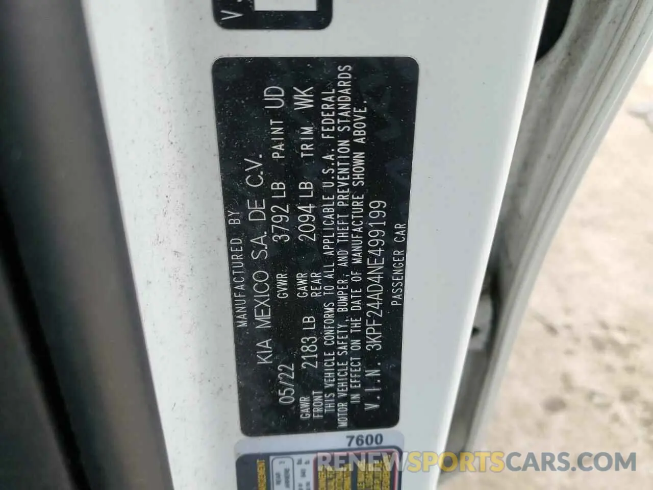 13 Фотография поврежденного автомобиля 3KPF24AD4NE499199 KIA FORTE 2022