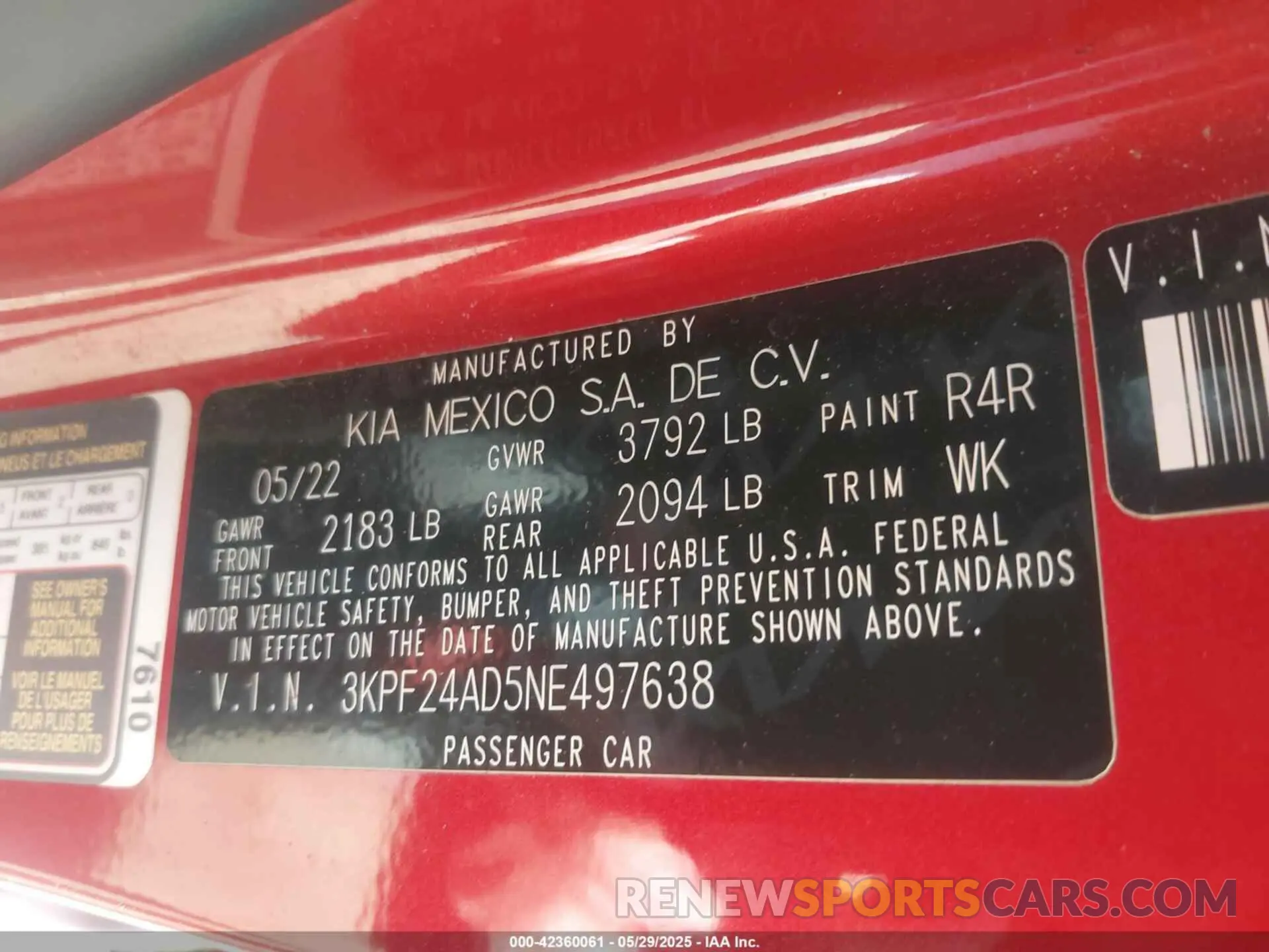 9 Фотография поврежденного автомобиля 3KPF24AD5NE497638 KIA FORTE 2022
