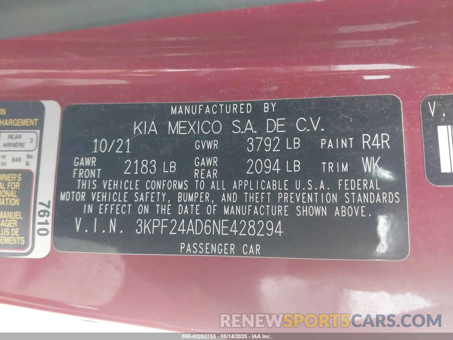 9 Photograph of a damaged car 3KPF24AD6NE428294 KIA FORTE 2022