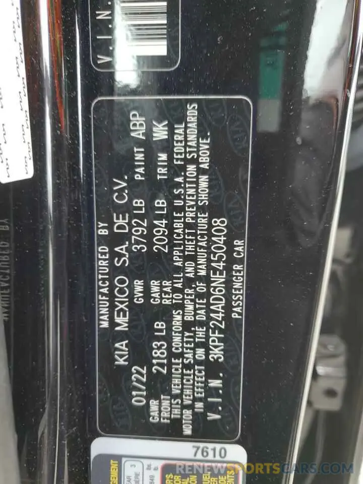 13 Фотография поврежденного автомобиля 3KPF24AD6NE450408 KIA FORTE 2022