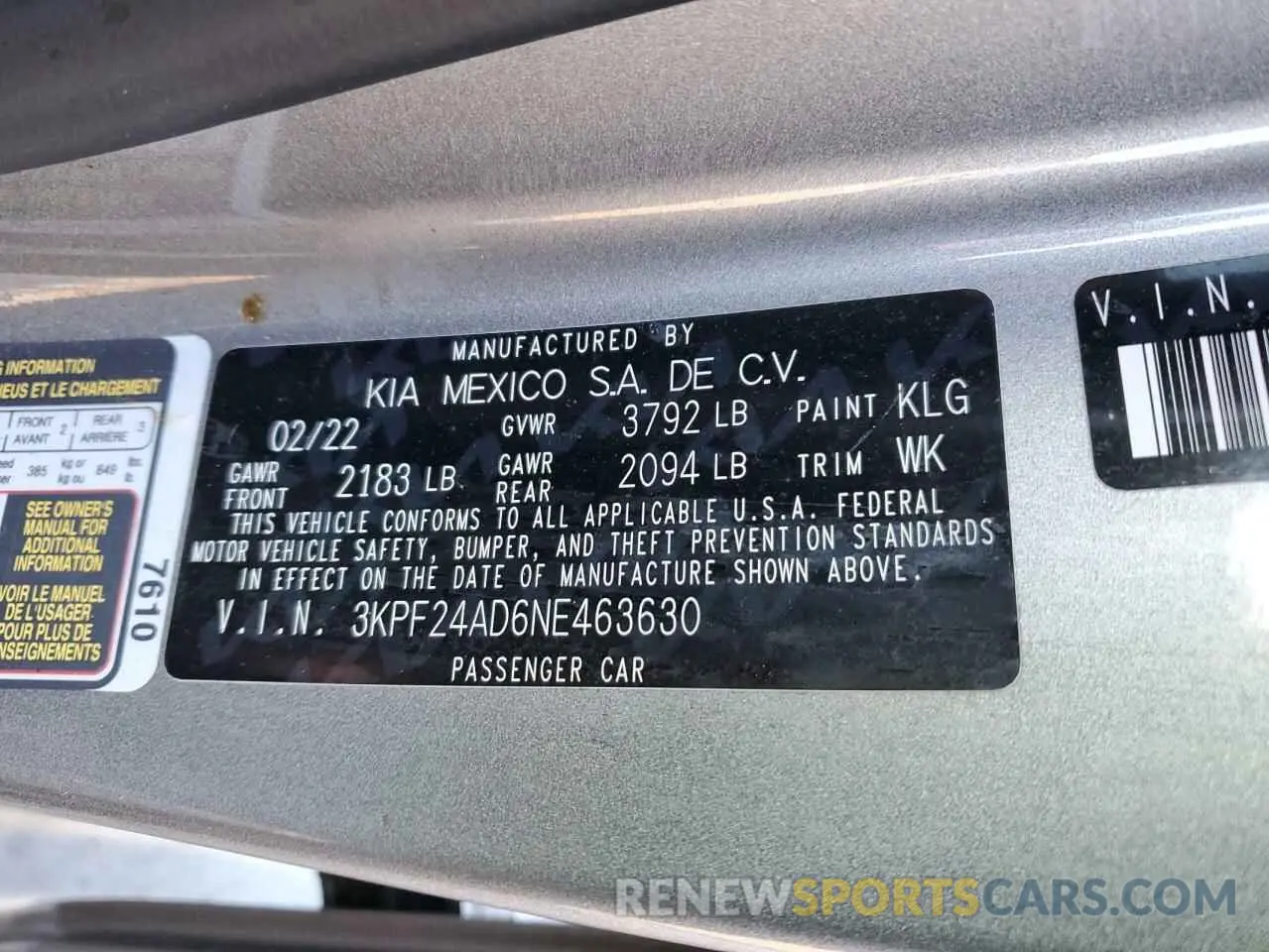 14 Фотография поврежденного автомобиля 3KPF24AD6NE463630 KIA FORTE 2022