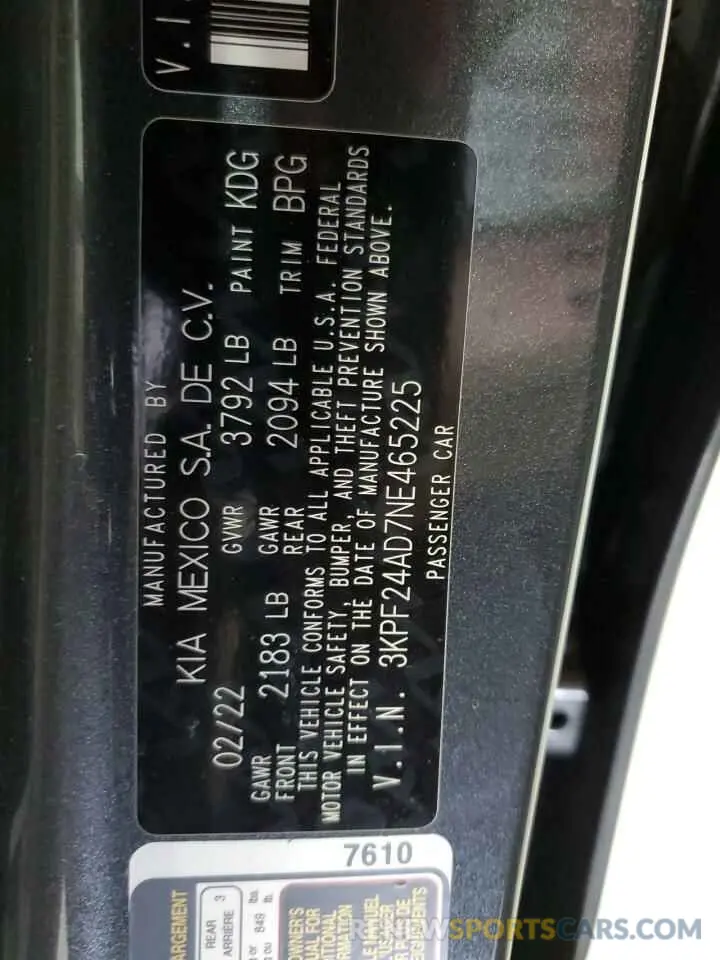 13 Photograph of a damaged car 3KPF24AD7NE465225 KIA FORTE 2022