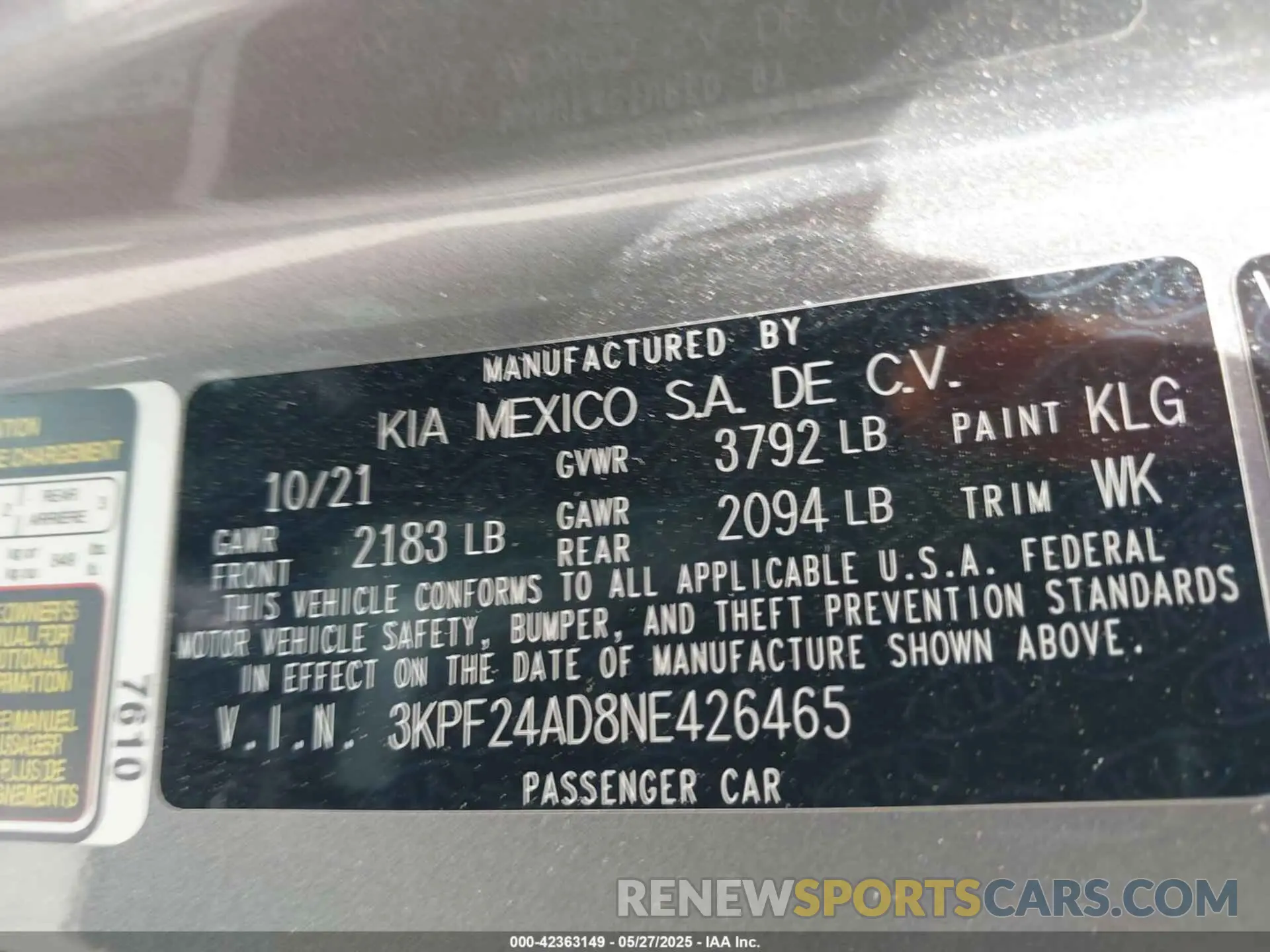 9 Photograph of a damaged car 3KPF24AD8NE426465 KIA FORTE 2022