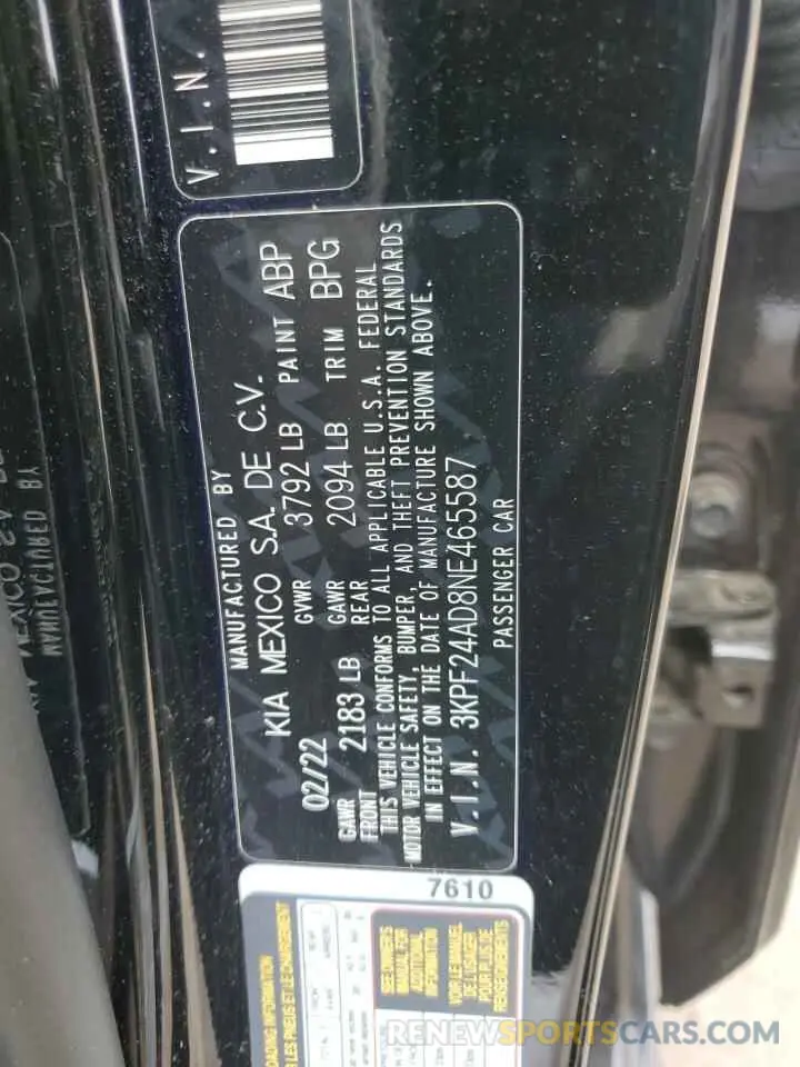 12 Photograph of a damaged car 3KPF24AD8NE465587 KIA FORTE 2022