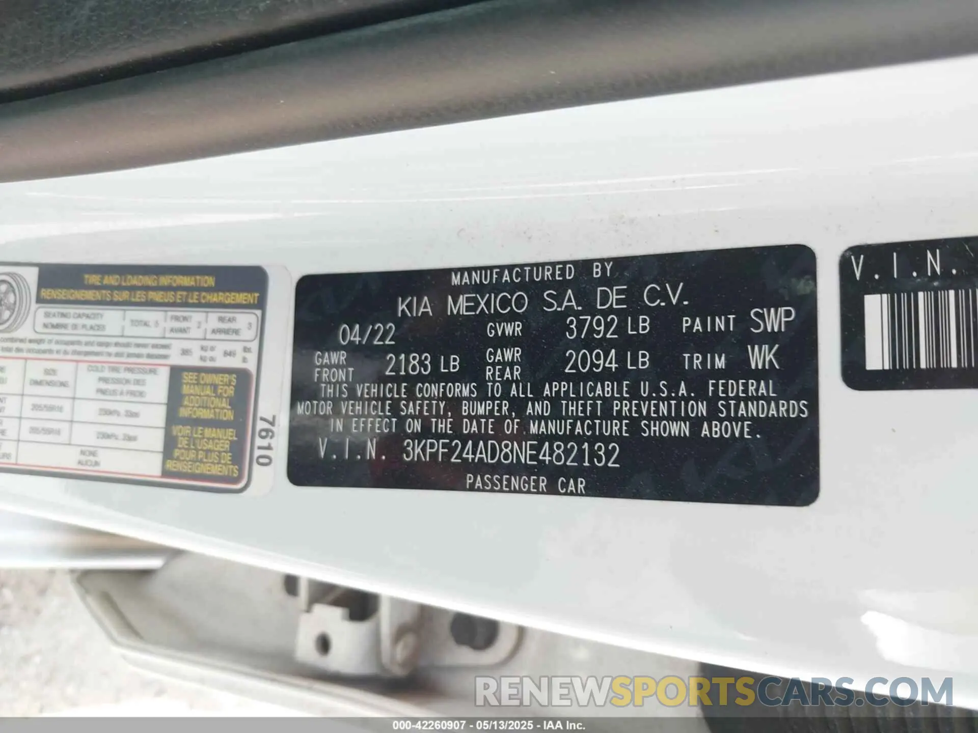9 Фотография поврежденного автомобиля 3KPF24AD8NE482132 KIA FORTE 2022