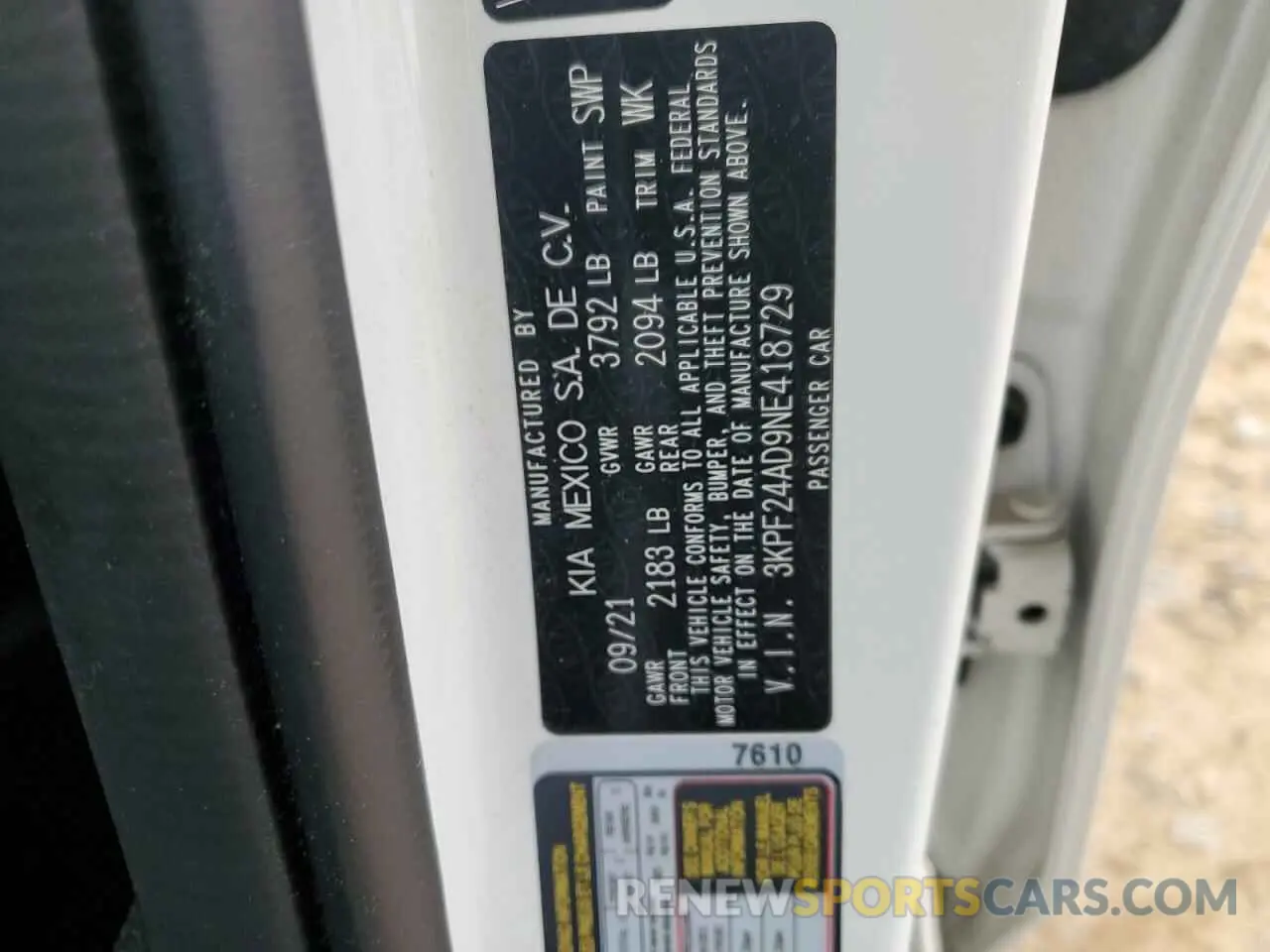 14 Фотография поврежденного автомобиля 3KPF24AD9NE418729 KIA FORTE 2022