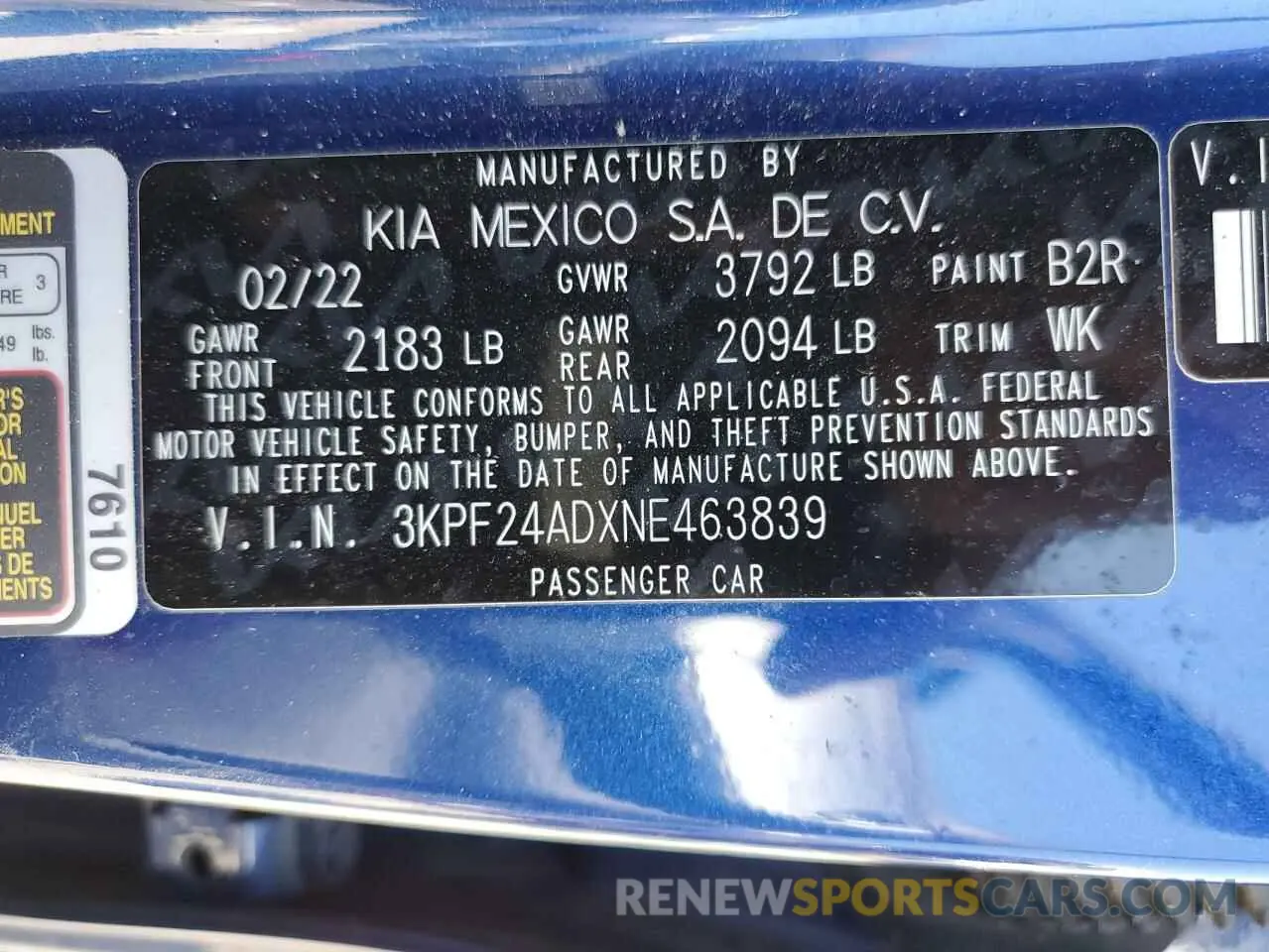 13 Photograph of a damaged car 3KPF24ADXNE463839 KIA FORTE 2022