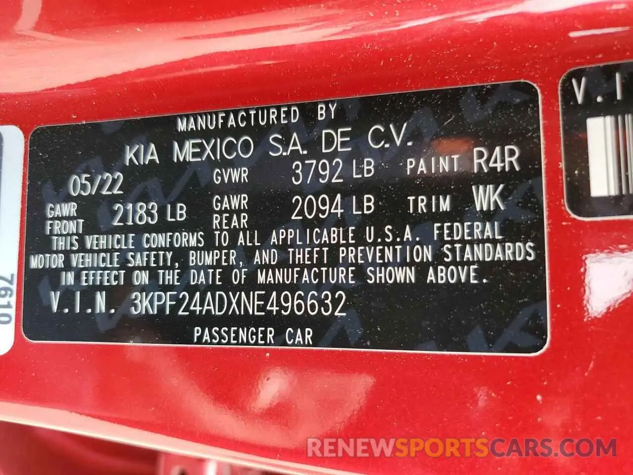 12 Photograph of a damaged car 3KPF24ADXNE496632 KIA FORTE 2022