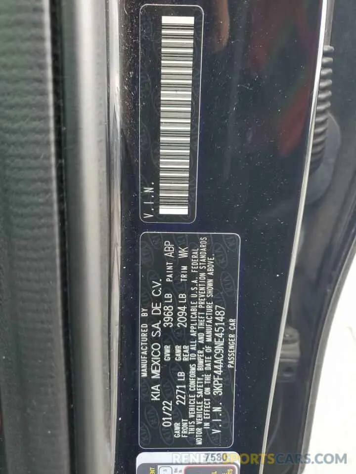 13 Photograph of a damaged car 3KPF44AC9NE451487 KIA FORTE 2022