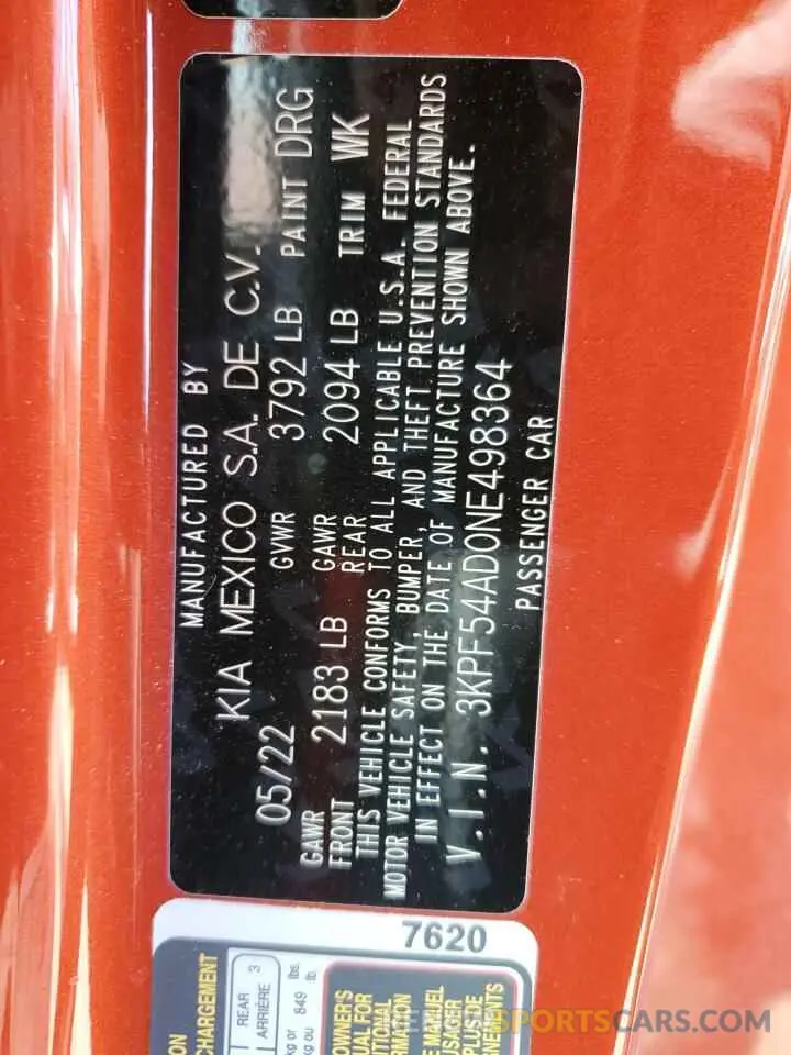 13 Фотография поврежденного автомобиля 3KPF54AD0NE498364 KIA FORTE 2022