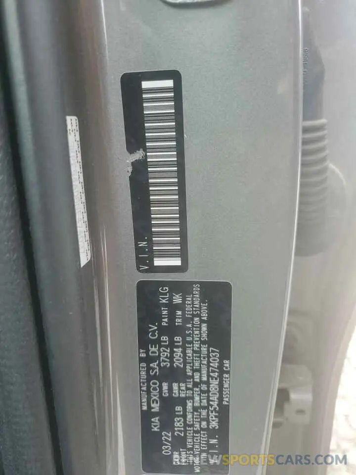 12 Photograph of a damaged car 3KPF54AD8NE474037 KIA FORTE 2022