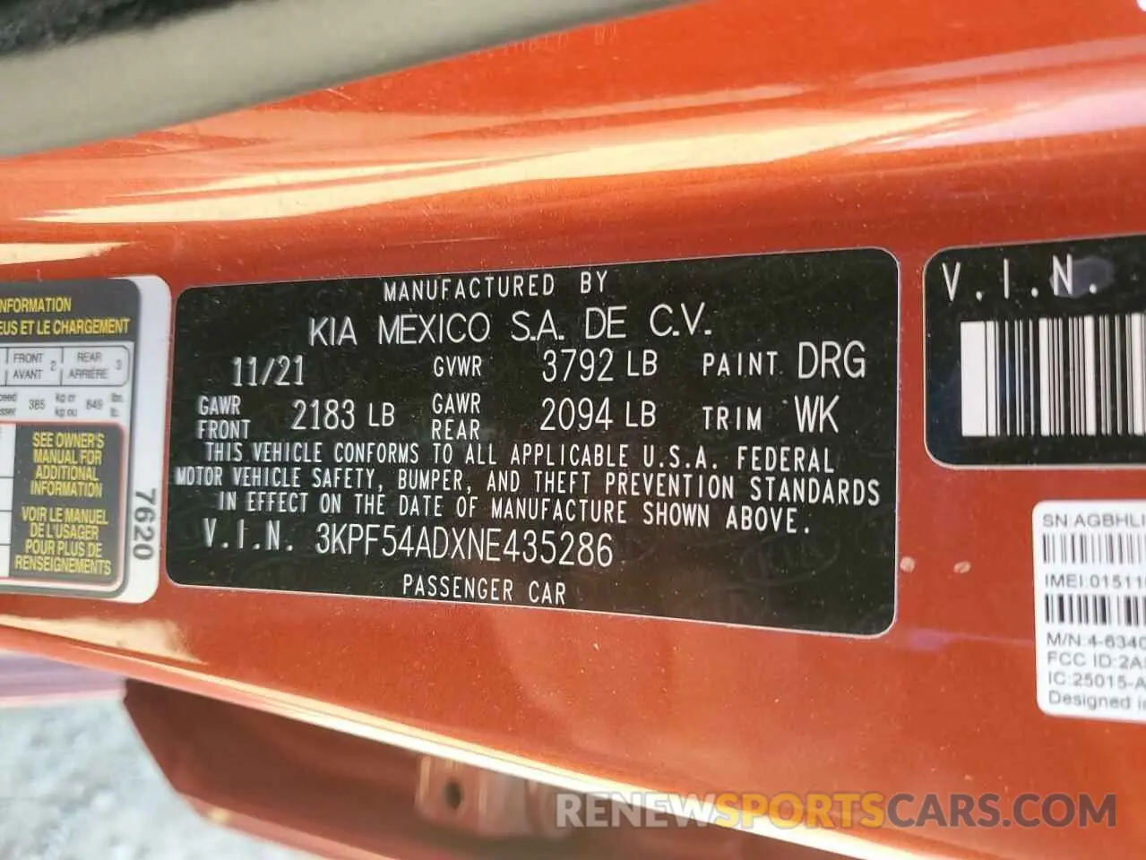 12 Photograph of a damaged car 3KPF54ADXNE435286 KIA FORTE 2022
