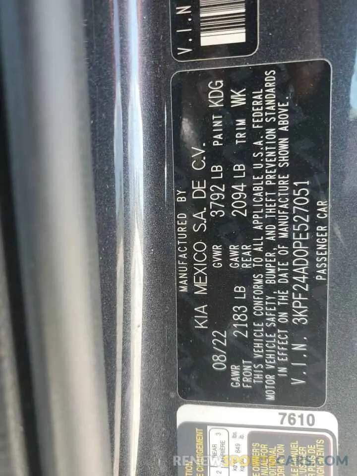 13 Фотография поврежденного автомобиля 3KPF24AD0PE527051 KIA FORTE 2023