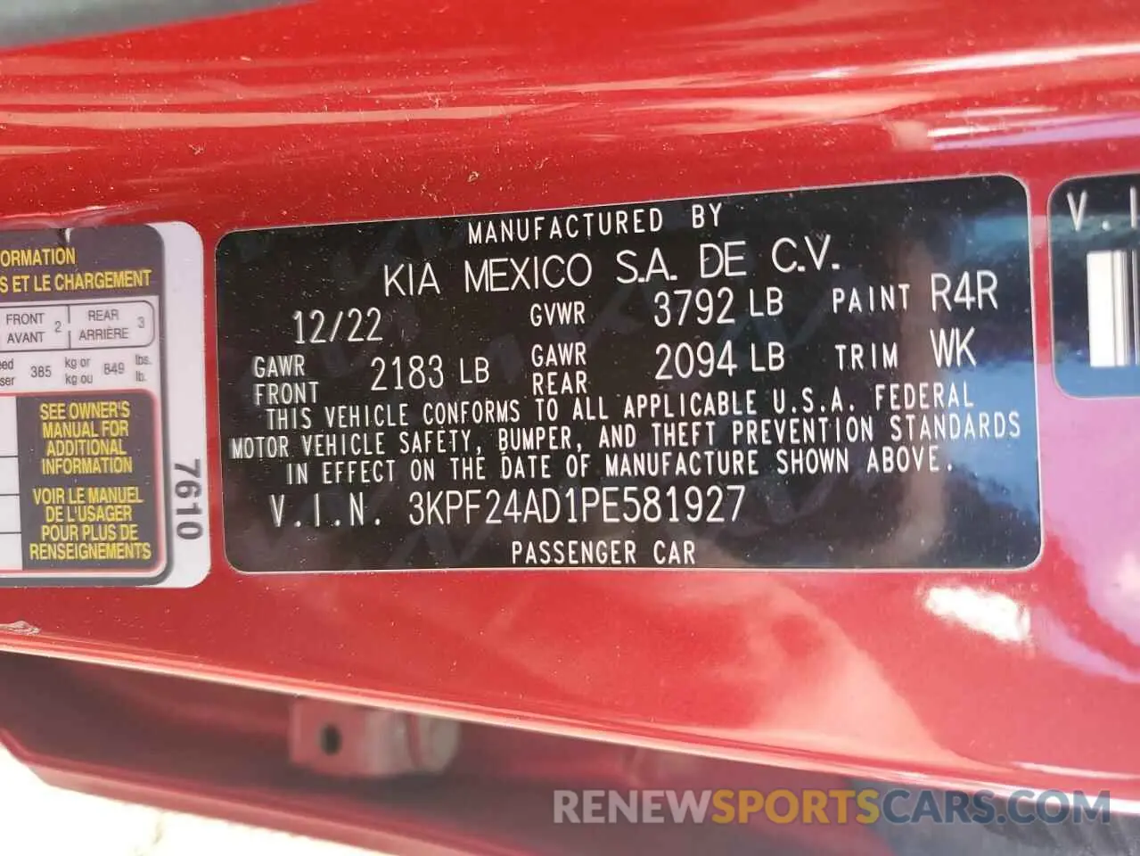 13 Фотография поврежденного автомобиля 3KPF24AD1PE581927 KIA FORTE 2023