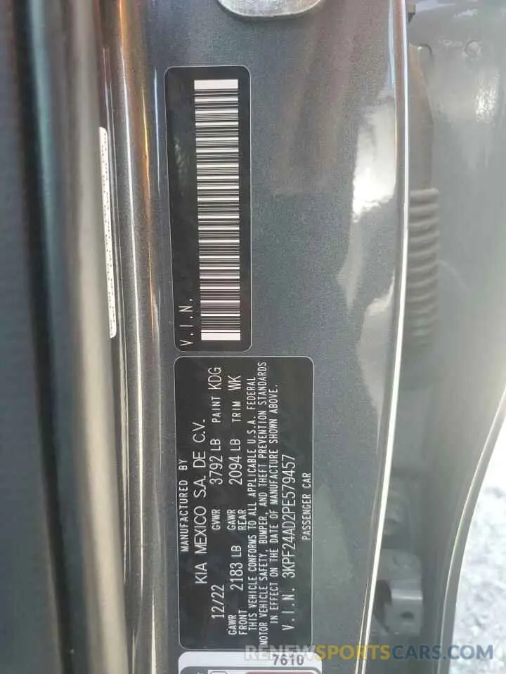 12 Photograph of a damaged car 3KPF24AD2PE579457 KIA FORTE 2023
