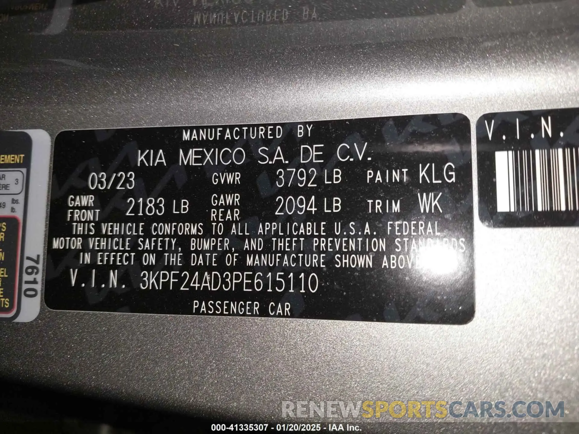 9 Фотография поврежденного автомобиля 3KPF24AD3PE615110 KIA FORTE 2023