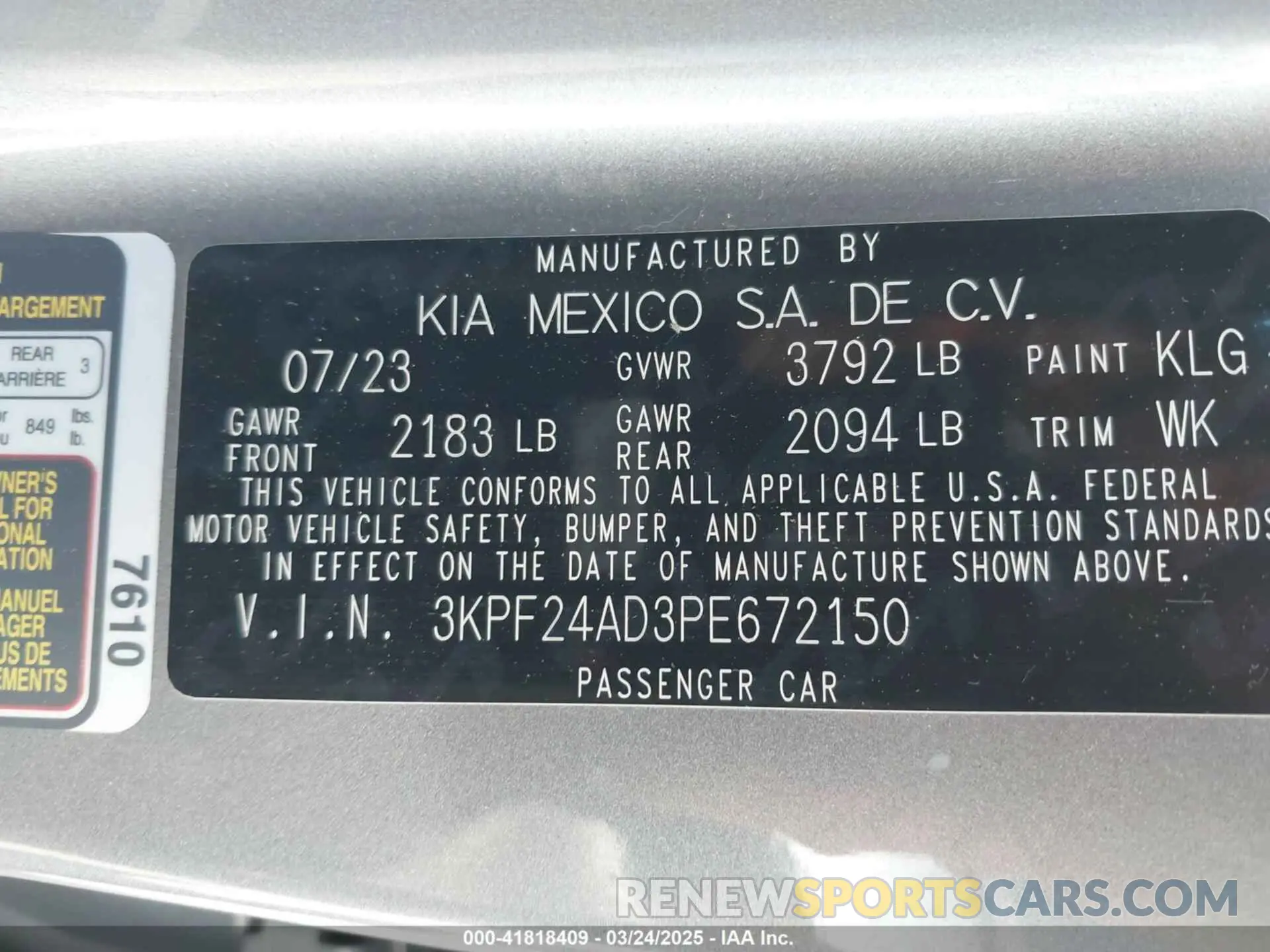 9 Photograph of a damaged car 3KPF24AD3PE672150 KIA FORTE 2023