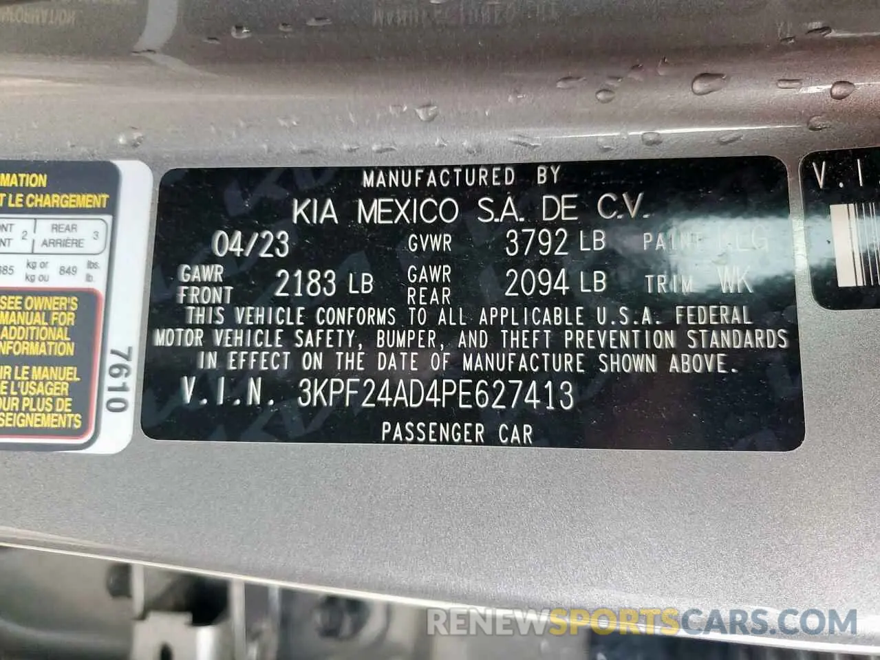 12 Photograph of a damaged car 3KPF24AD4PE627413 KIA FORTE 2023