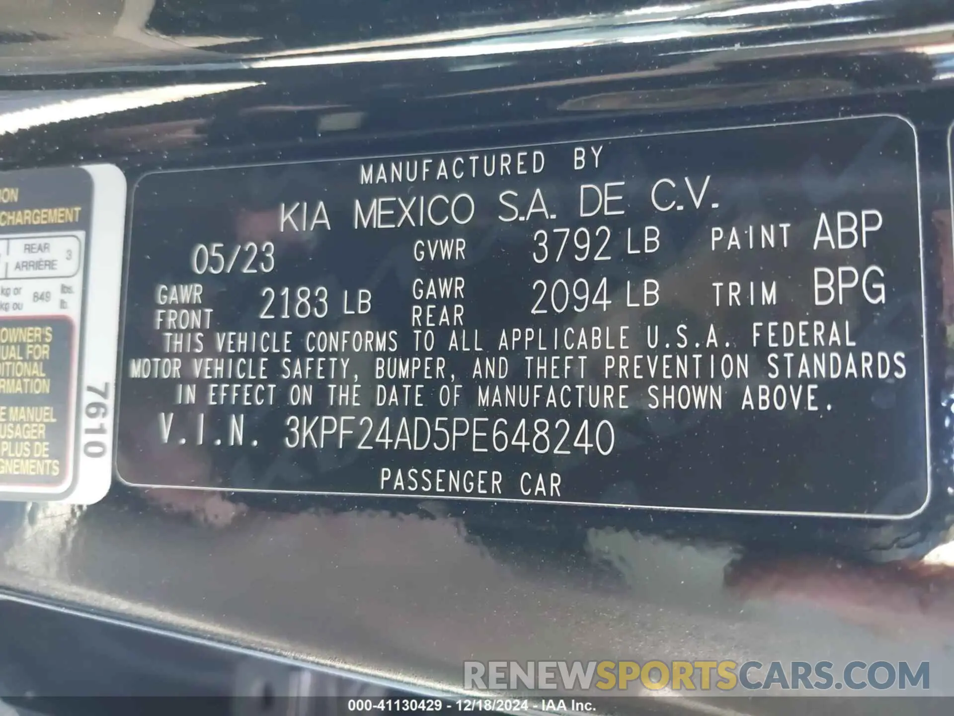 9 Фотография поврежденного автомобиля 3KPF24AD5PE648240 KIA FORTE 2023
