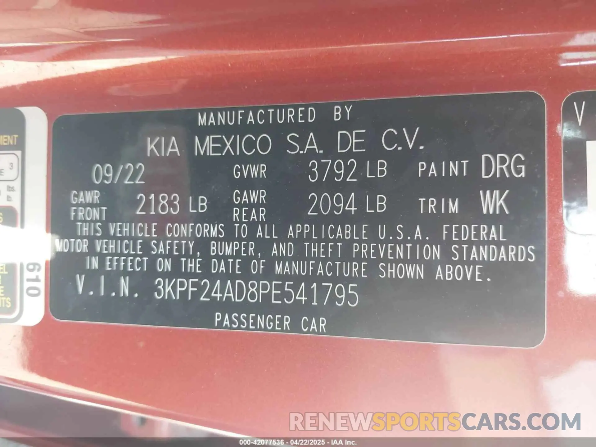 9 Photograph of a damaged car 3KPF24AD8PE541795 KIA FORTE 2023