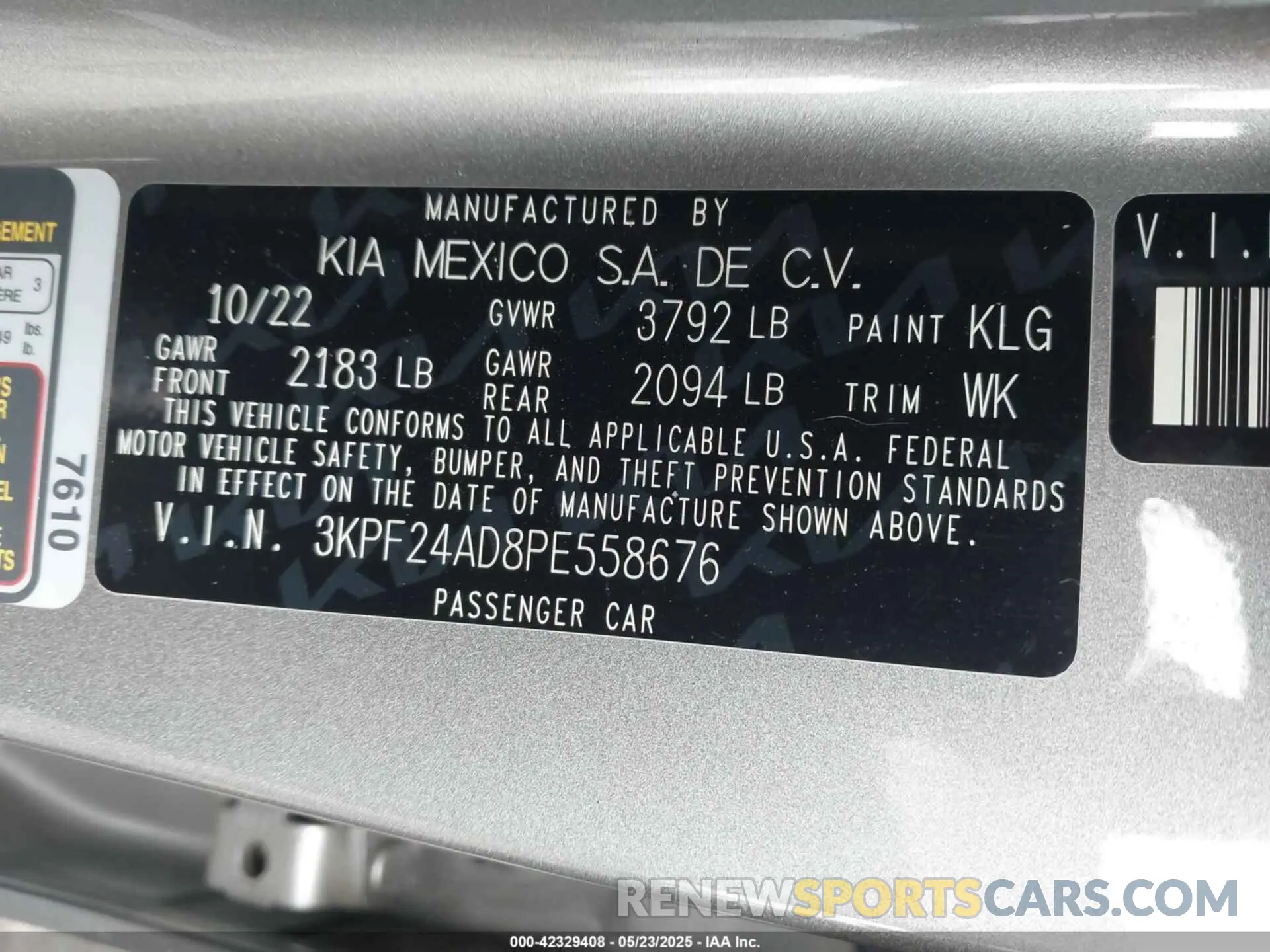 9 Фотография поврежденного автомобиля 3KPF24AD8PE558676 KIA FORTE 2023