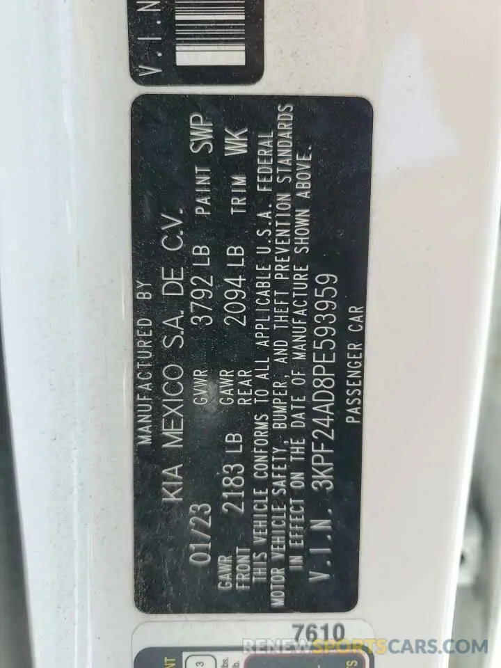 13 Фотография поврежденного автомобиля 3KPF24AD8PE593959 KIA FORTE 2023