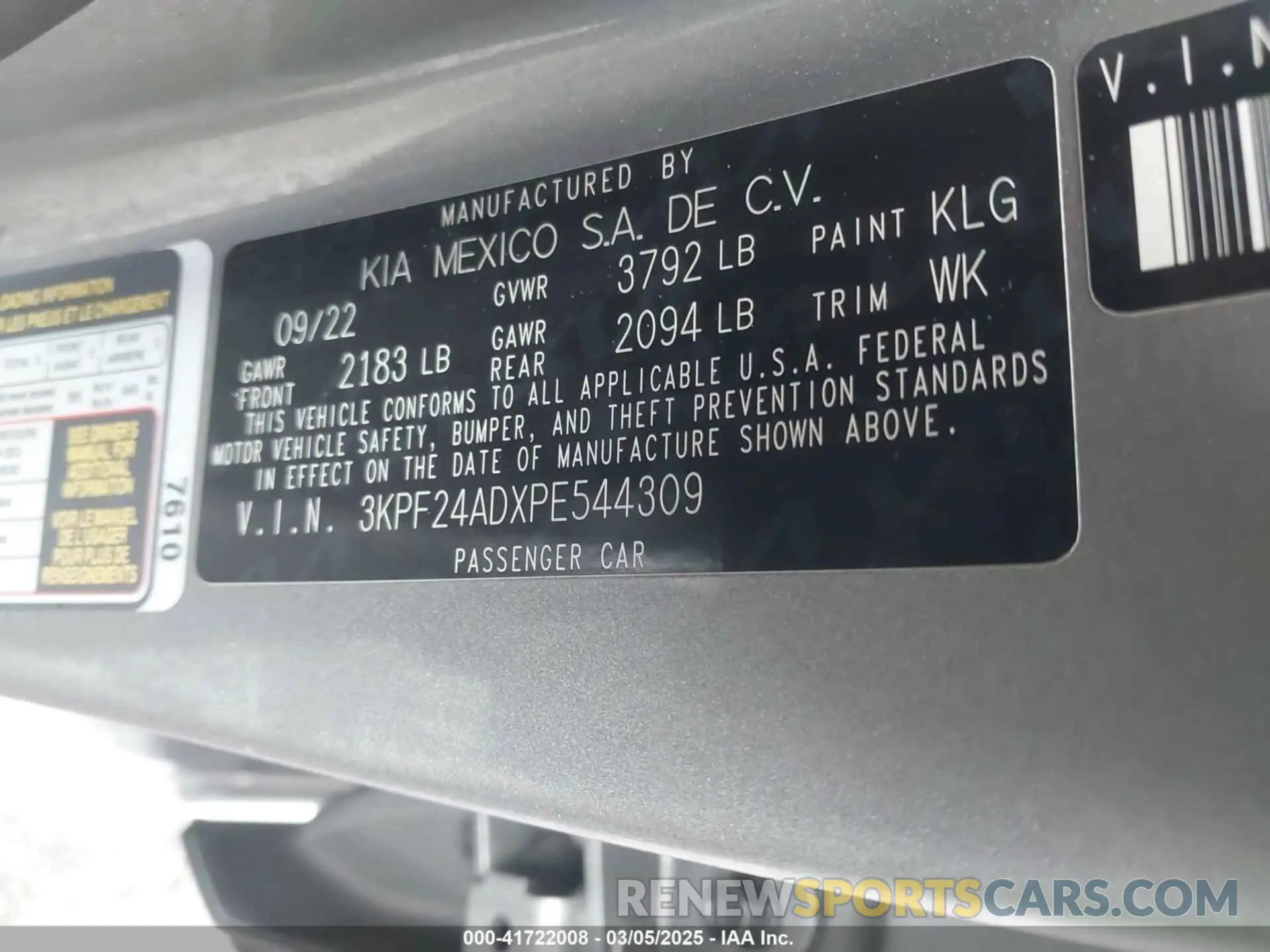 9 Фотография поврежденного автомобиля 3KPF24ADXPE544309 KIA FORTE 2023