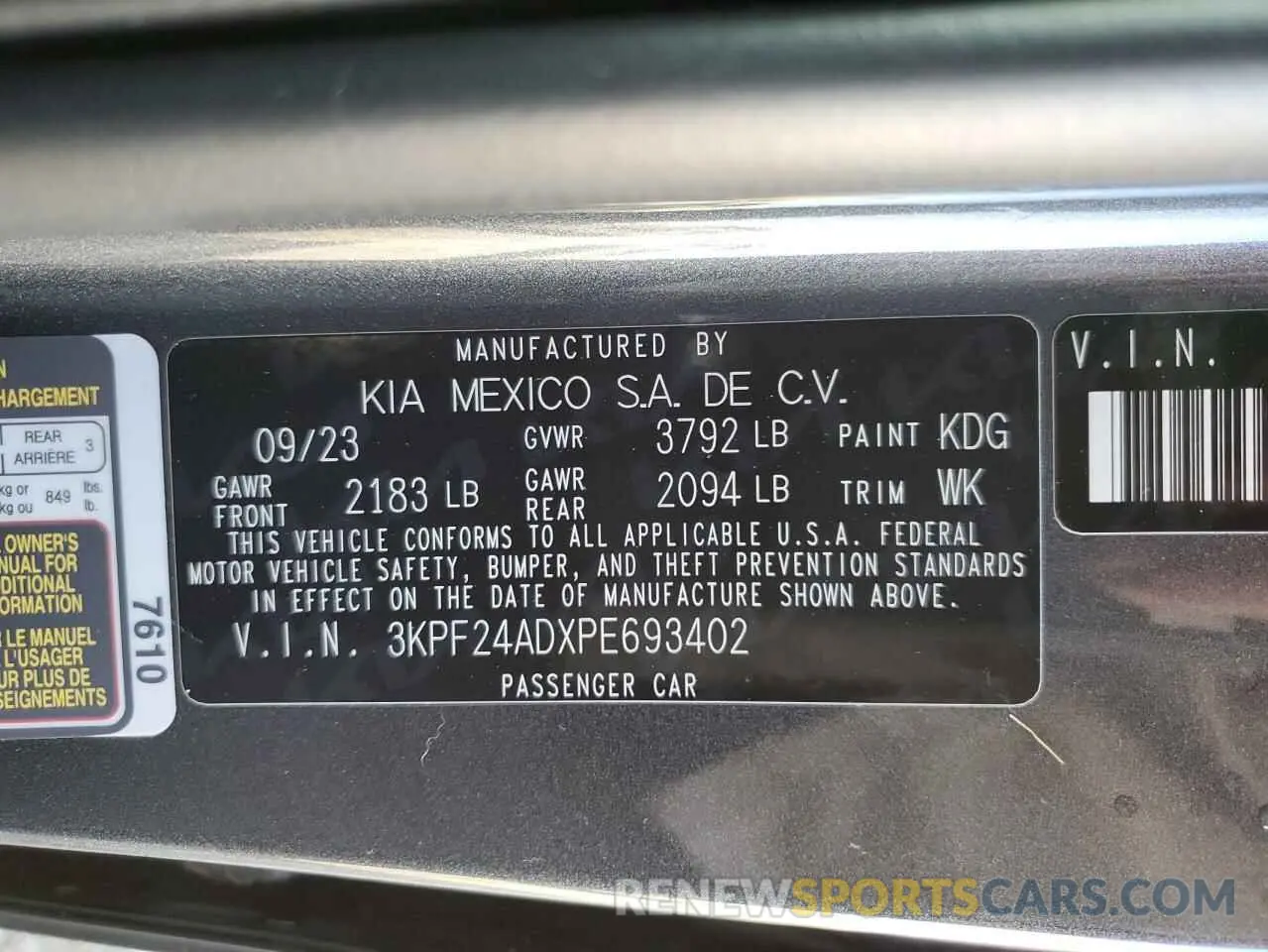 14 Фотография поврежденного автомобиля 3KPF24ADXPE693402 KIA FORTE 2023