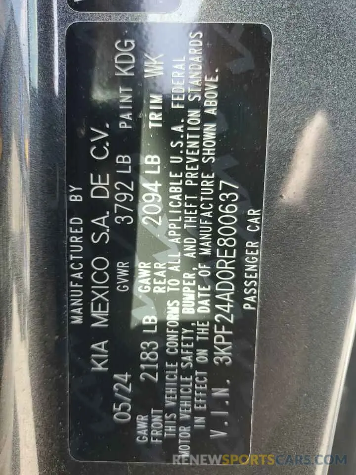 13 Photograph of a damaged car 3KPF24AD0RE800637 KIA FORTE 2024