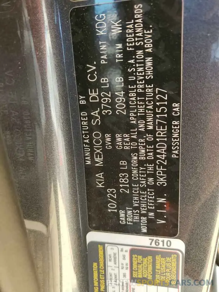 12 Фотография поврежденного автомобиля 3KPF24AD1RE715127 KIA FORTE 2024