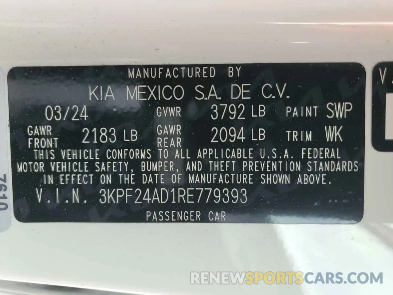 12 Photograph of a damaged car 3KPF24AD1RE779393 KIA FORTE 2024