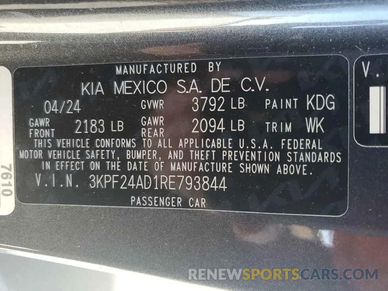 14 Photograph of a damaged car 3KPF24AD1RE793844 KIA FORTE 2024