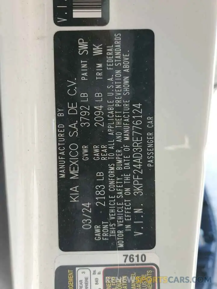14 Photograph of a damaged car 3KPF24AD3RE776124 KIA FORTE 2024