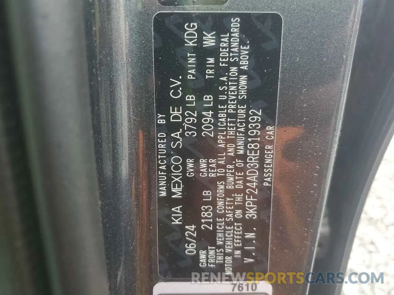 13 Photograph of a damaged car 3KPF24AD3RE819392 KIA FORTE 2024