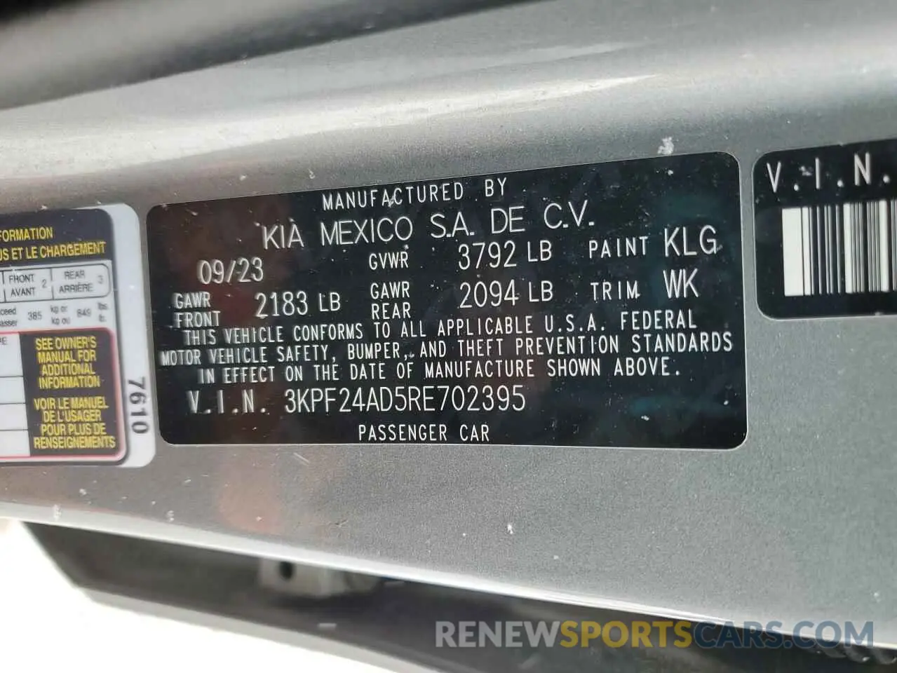 14 Фотография поврежденного автомобиля 3KPF24AD5RE702395 KIA FORTE 2024