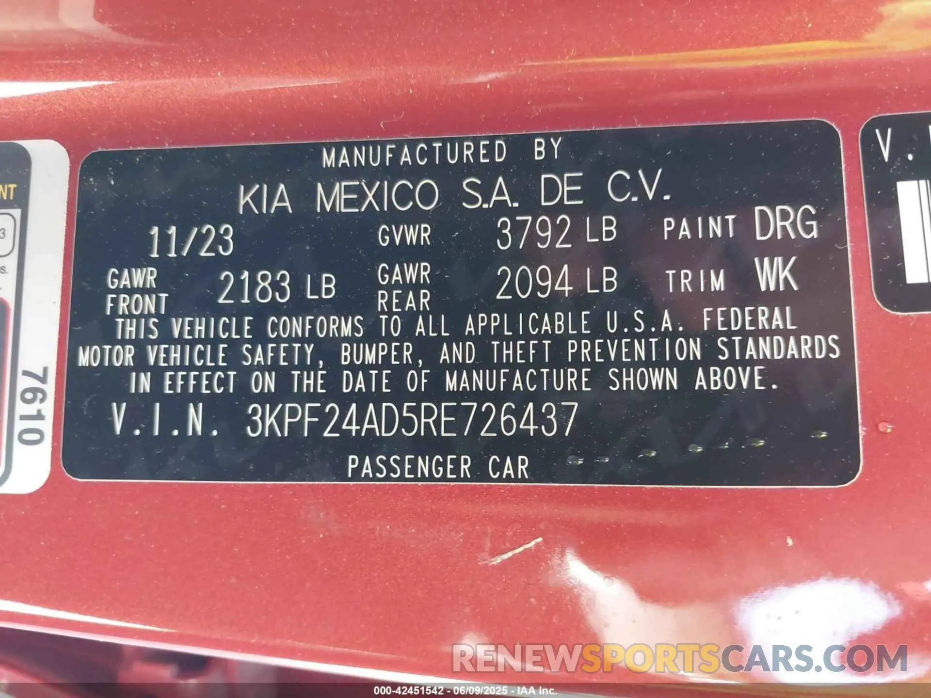 9 Фотография поврежденного автомобиля 3KPF24AD5RE726437 KIA FORTE 2024