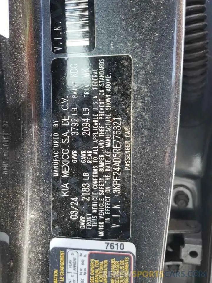 12 Фотография поврежденного автомобиля 3KPF24AD5RE776321 KIA FORTE 2024