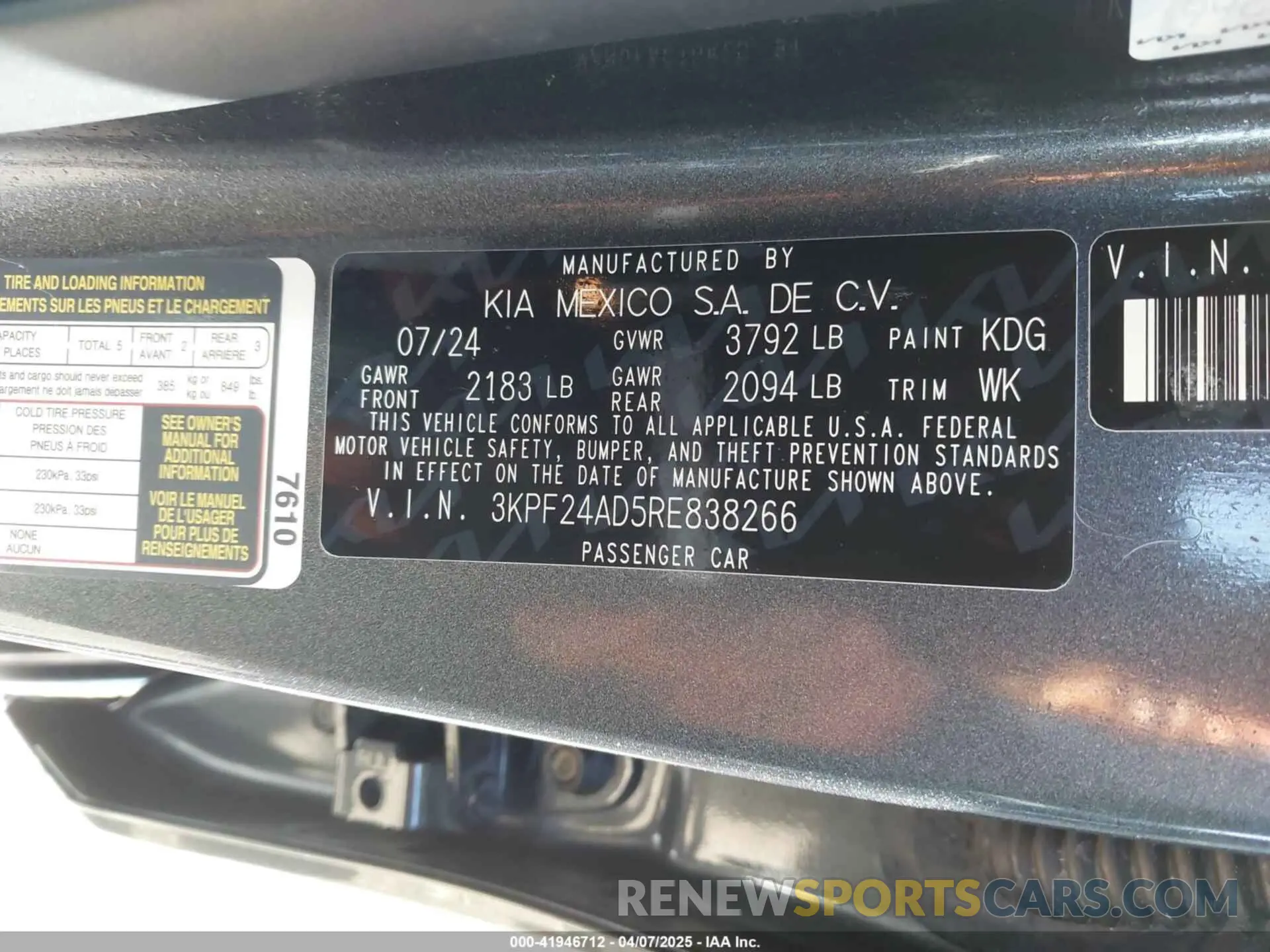 9 Фотография поврежденного автомобиля 3KPF24AD5RE838266 KIA FORTE 2024