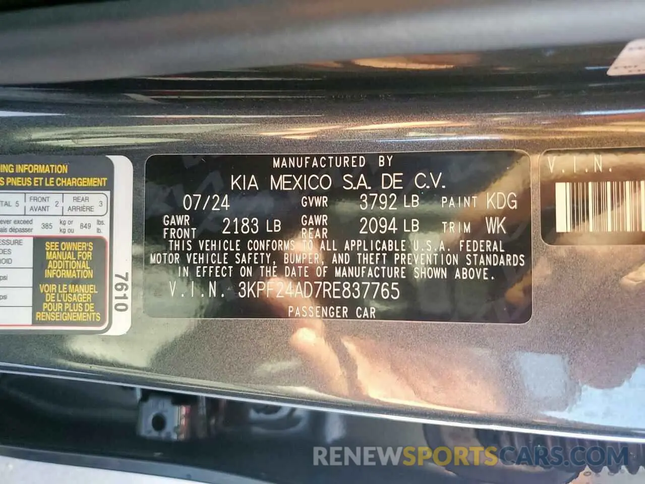 12 Фотография поврежденного автомобиля 3KPF24AD7RE837765 KIA FORTE 2024